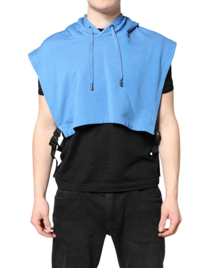 Dolce & Gabbana Blau Baumwolle mit Kapuze Männer Sportswear Weste Pullover