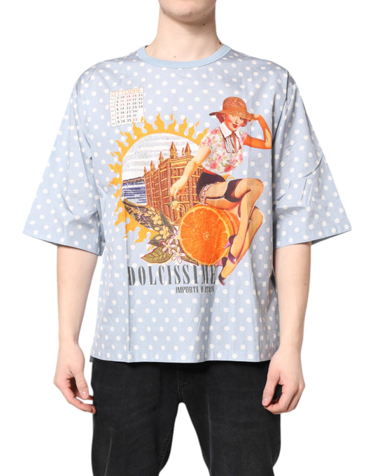 Dolce & Gabbana Hellblaues Kurzarm-T-Shirt mit Grafikdruck