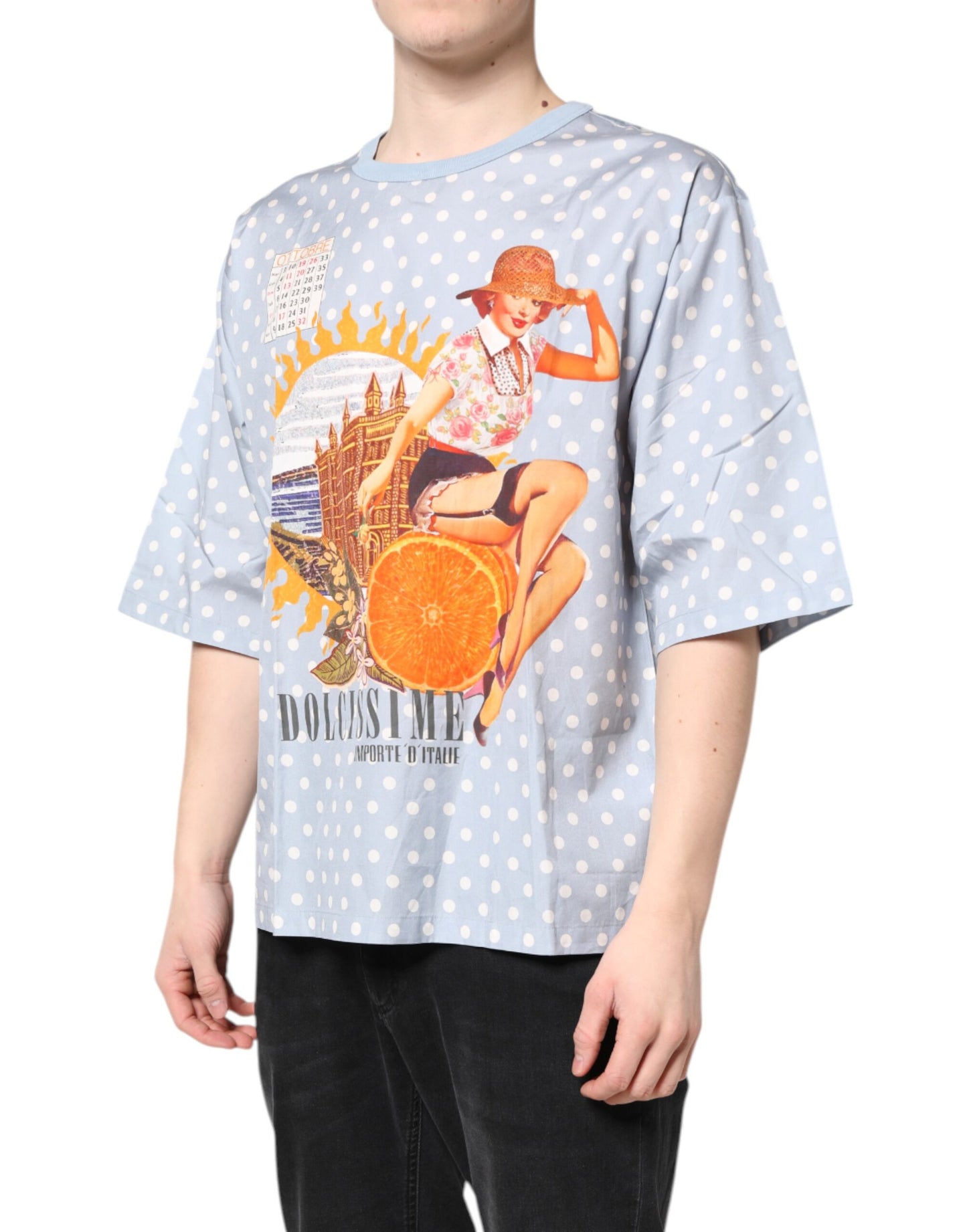 Dolce & Gabbana Hellblaues Kurzarm-T-Shirt mit Grafikdruck