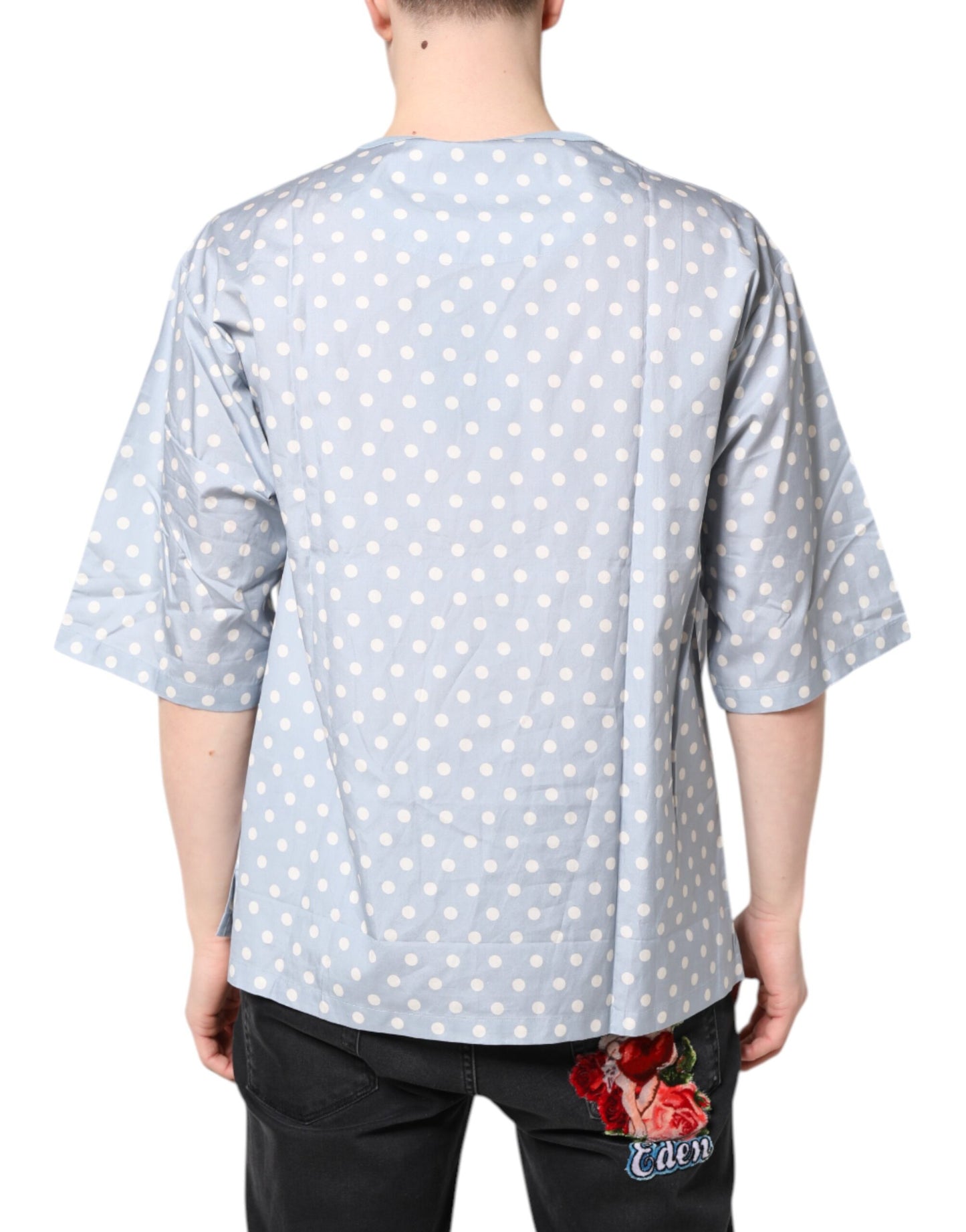 Dolce & Gabbana Hellblaues Kurzarm-T-Shirt mit Grafikdruck