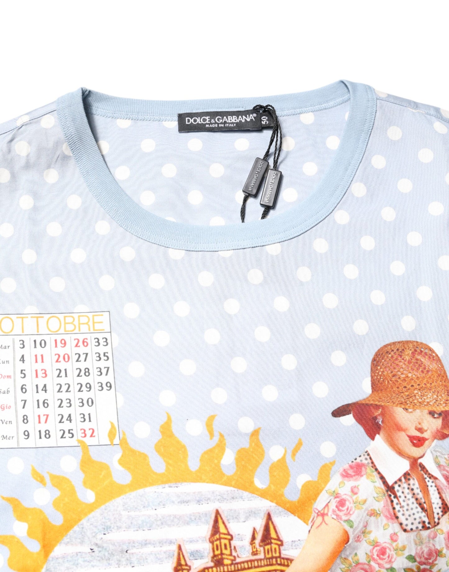 Dolce & Gabbana Hellblaues Kurzarm-T-Shirt mit Grafikdruck