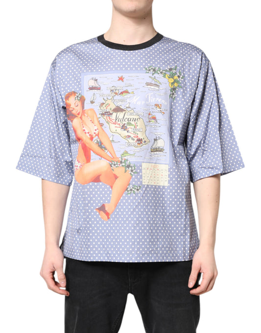 Dolce & Gabbana Hellblaues Kurzarm-T-Shirt mit Grafikdruck