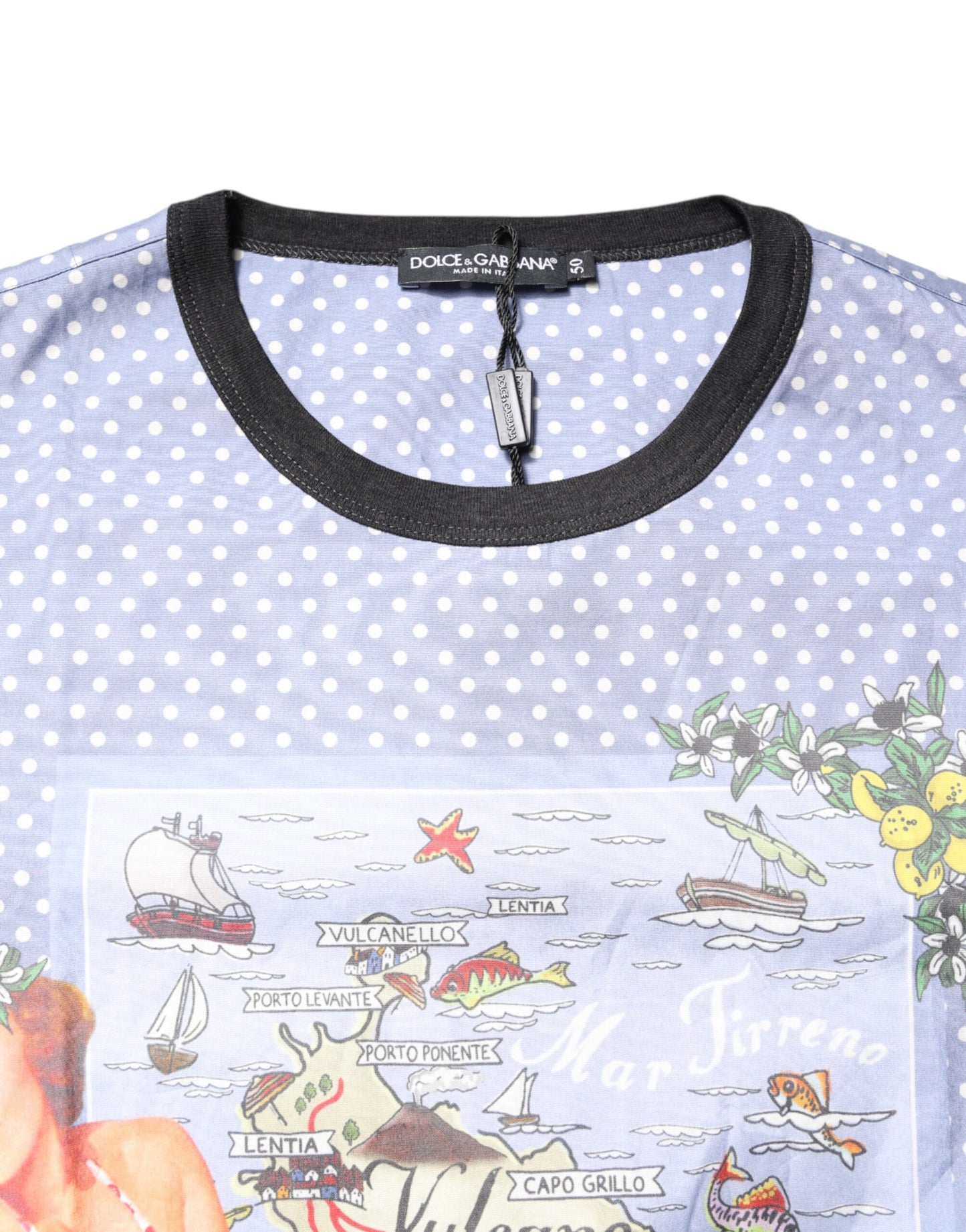 Dolce & Gabbana Hellblaues Kurzarm-T-Shirt mit Grafikdruck