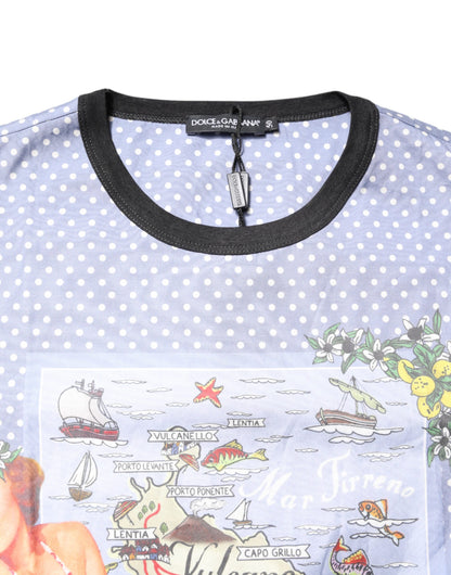 Dolce & Gabbana Hellblaues Kurzarm-T-Shirt mit Grafikdruck