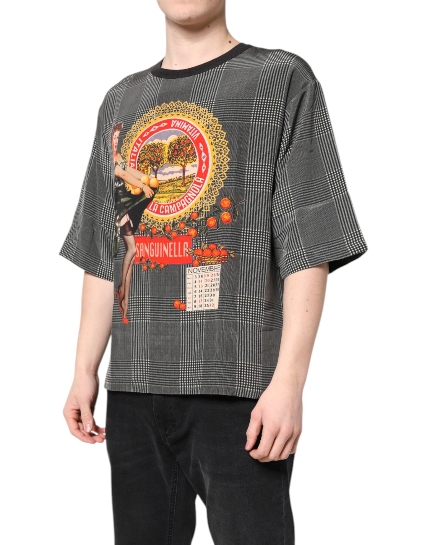 Dolce & Gabbana Schwarz-weißer Grafikdruck Kurzarm-T-Shirt