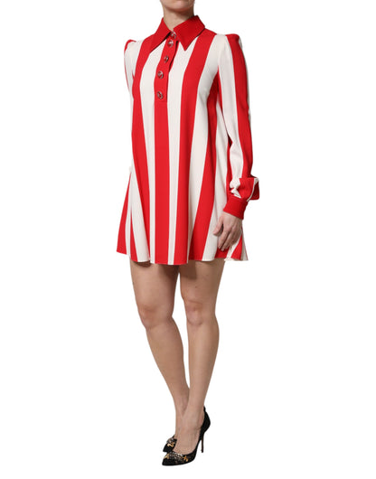 Dolce & Gabbana Weiß-rot gestreiftes langärmeliges Minikleid