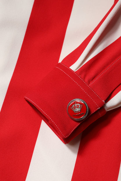 Dolce & Gabbana Weiß-rot gestreiftes langärmeliges Minikleid