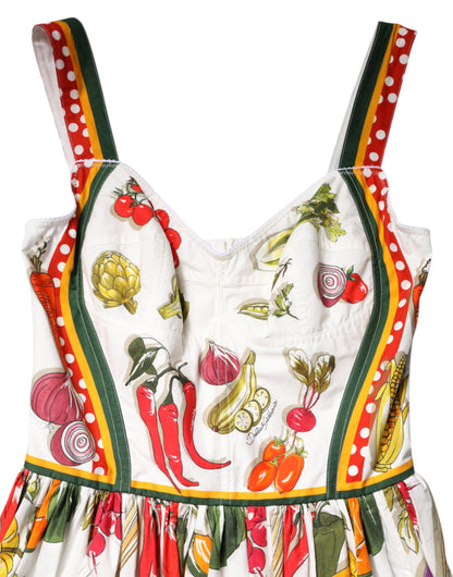 Dolce & Gabbana Weißes Gemüse Ärmelloses Kleid in A-Linie