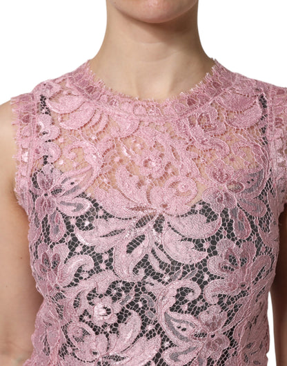 Dolce & Gabbana Pinkes ärmelloses Etuikleid mit floraler Spitze