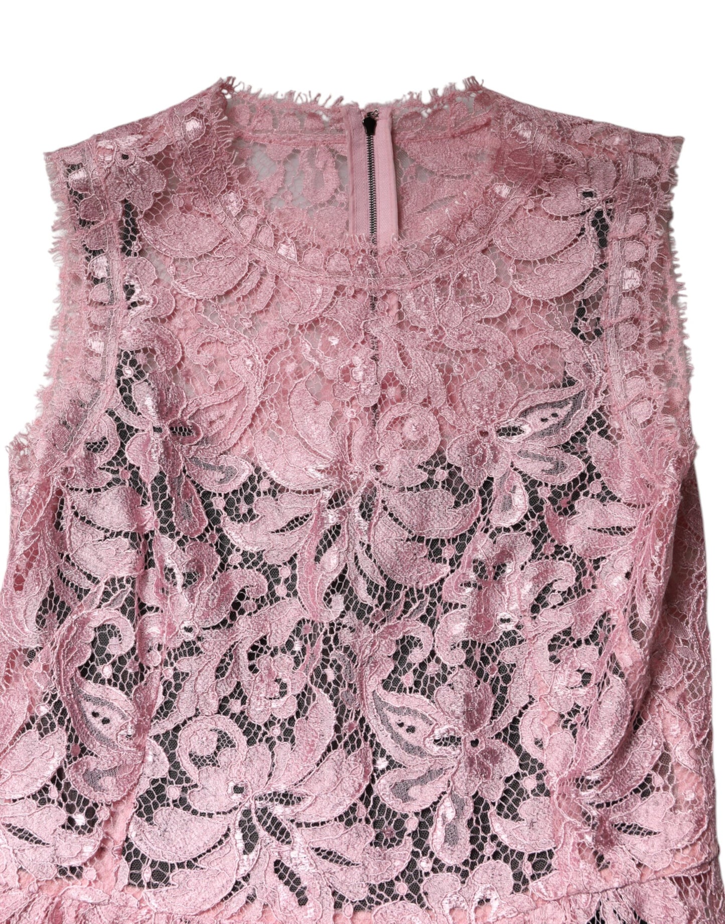 Dolce & Gabbana Pinkes ärmelloses Etuikleid mit floraler Spitze