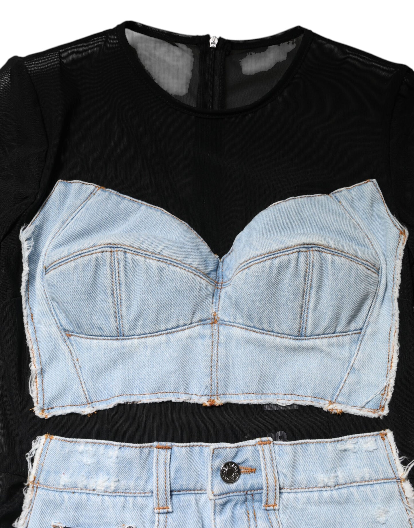 Dolce & Gabbana Schwarz-Blau Langärmeliges Denim-Minikleid