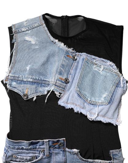 Dolce & Gabbana Schwarzblaues ärmelloses Denim-Minikleid
