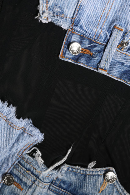 Dolce & Gabbana Schwarzblaues ärmelloses Denim-Minikleid