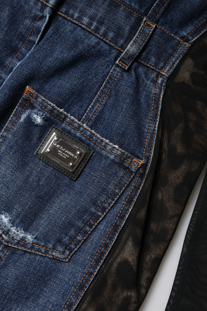 Dolce & Gabbana Schwarz-Blau Langärmeliges Denim-Minikleid