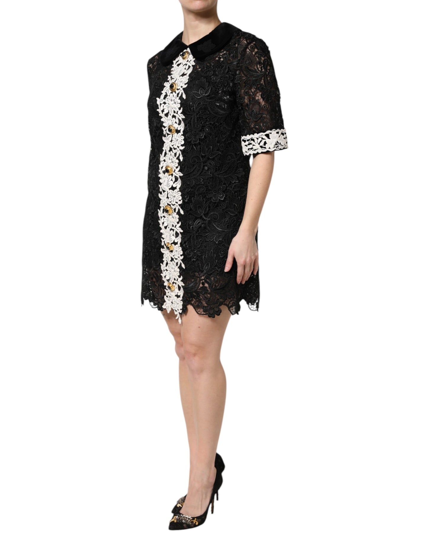Dolce & Gabbana Schwarzes Minikleid mit floraler Spitze verschönert