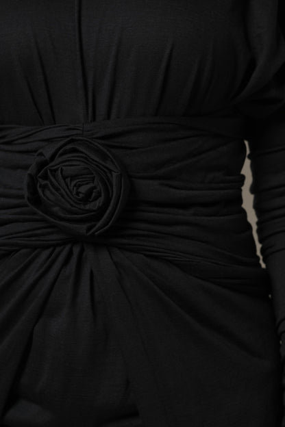 Dolce & Gabbana Schwarzes langärmeliges Etuikleid aus Wolle