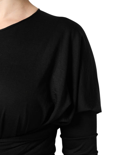 Dolce & Gabbana Schwarzes langärmeliges Etuikleid aus Wolle