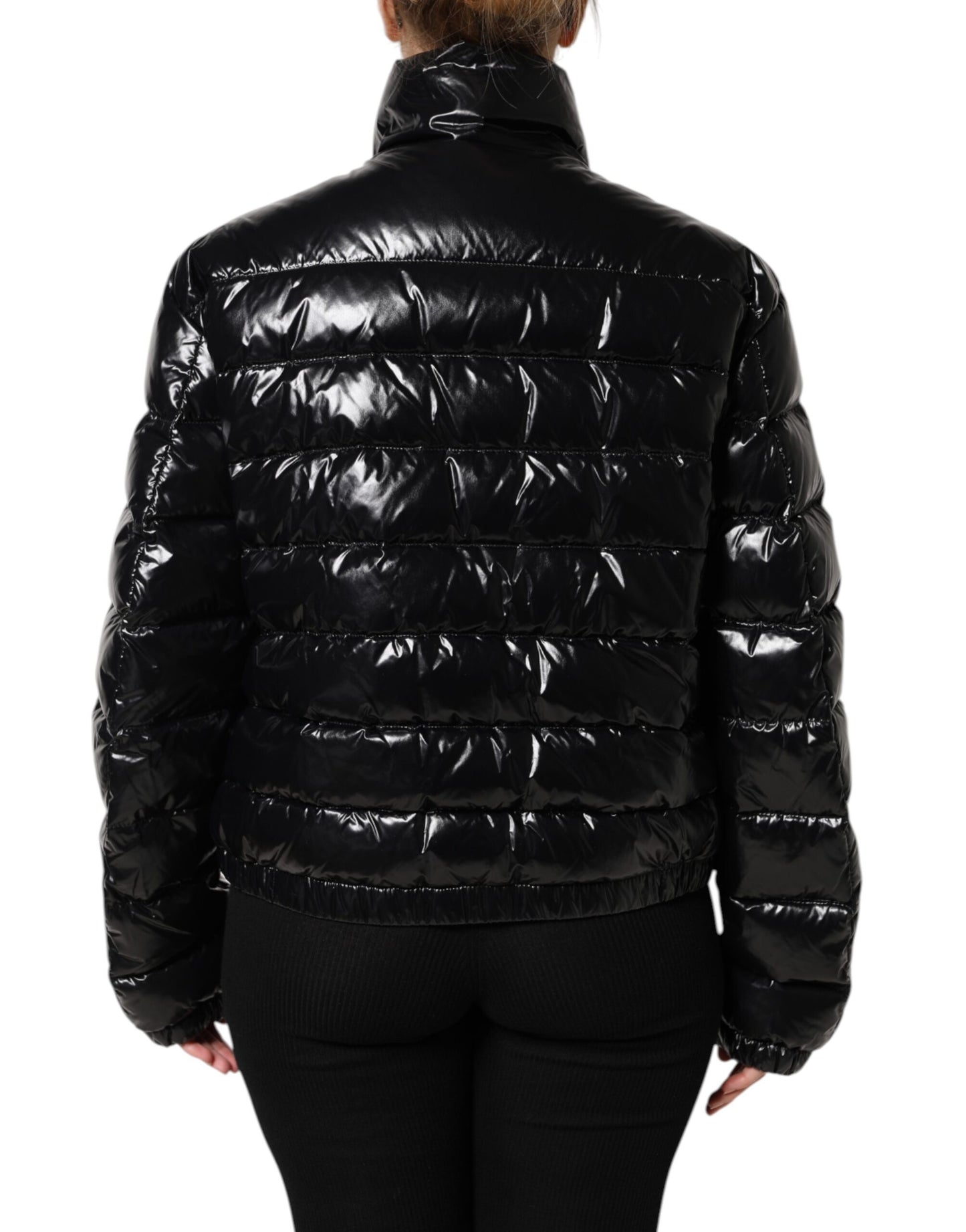 Dolce & Gabbana Schwarze Logo-Plakette Full Zip Pufferjacke