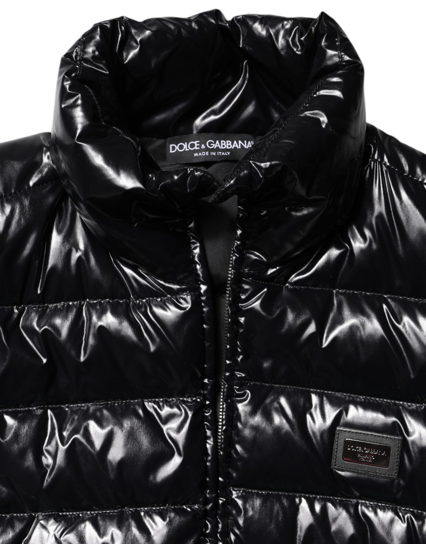 Dolce & Gabbana Schwarze Logo-Plakette Full Zip Pufferjacke