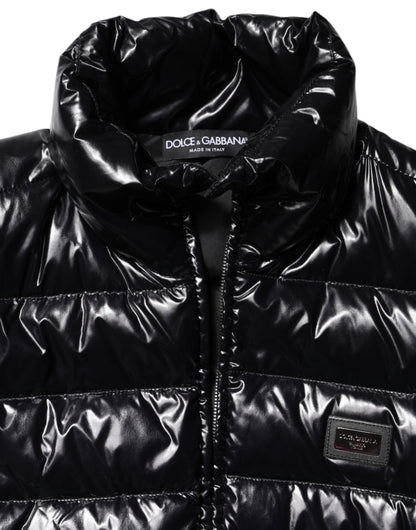 Dolce & Gabbana Schwarze Logo-Plakette Full Zip Pufferjacke
