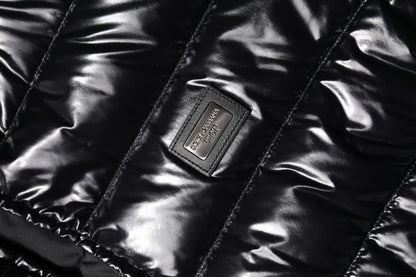 Dolce & Gabbana Schwarze Logo-Plakette Full Zip Pufferjacke