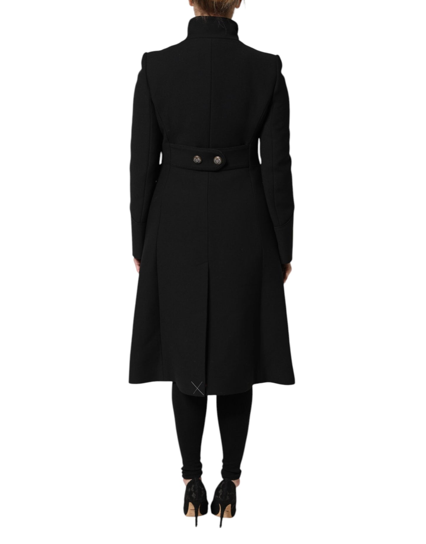 Dolce & Gabbana Schwarzer einreihiger Trenchcoat aus Wolle