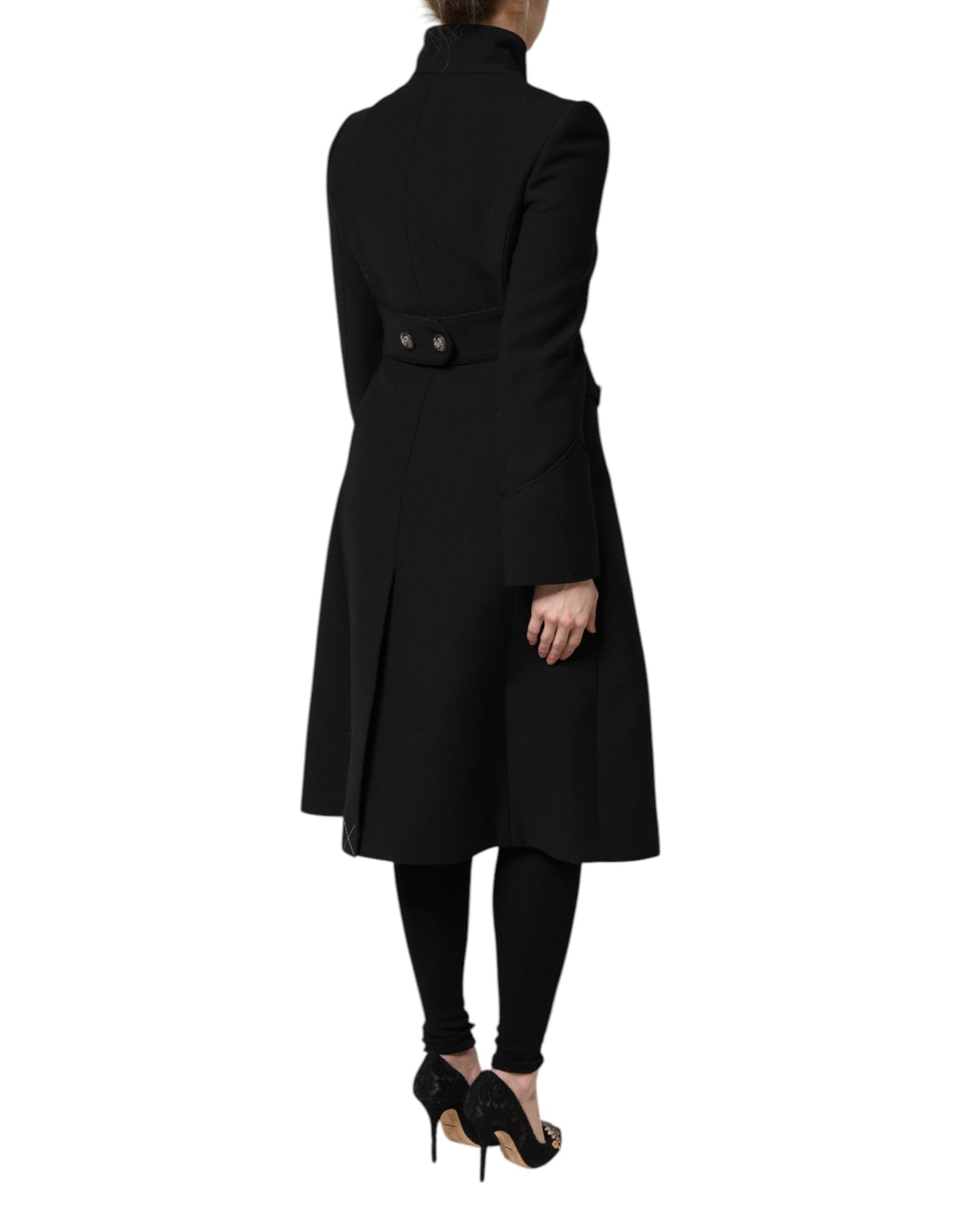 Dolce & Gabbana Schwarzer einreihiger Trenchcoat aus Wolle