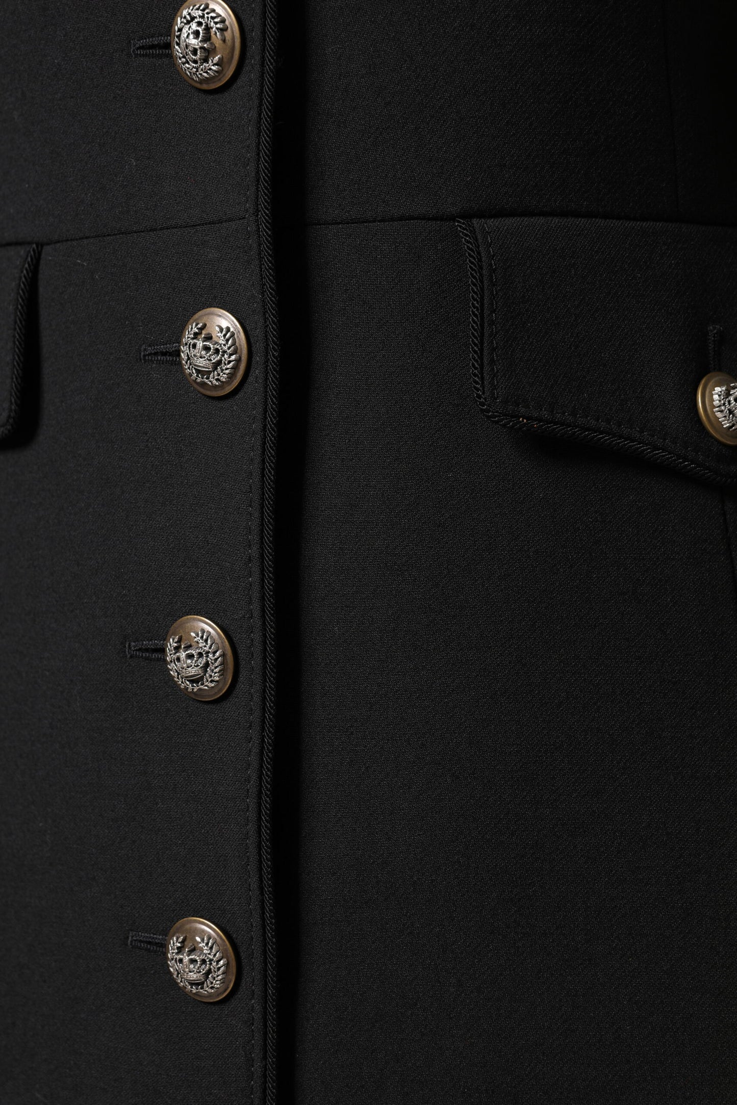Dolce & Gabbana Schwarzer einreihiger Trenchcoat aus Wolle