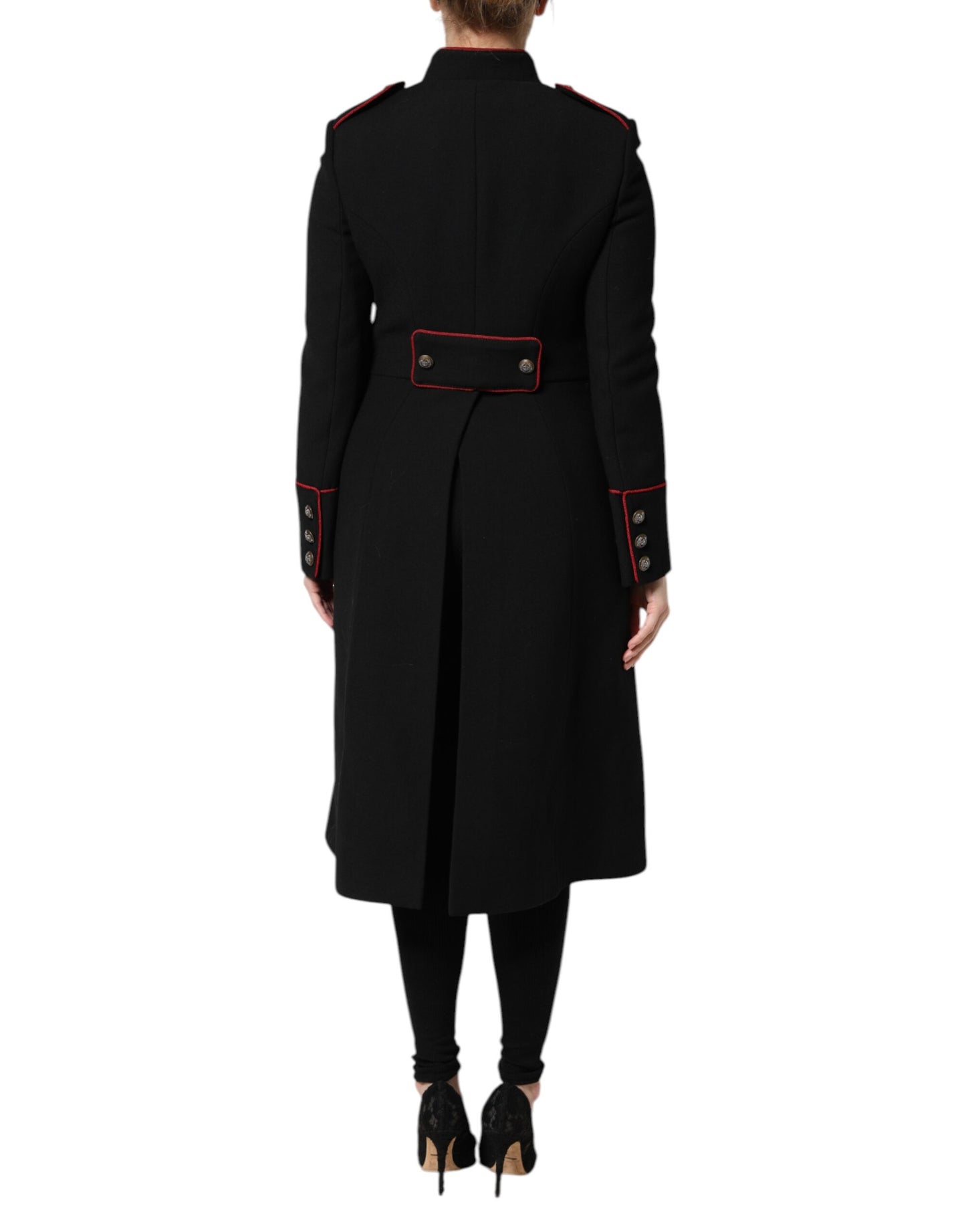 Dolce & Gabbana Schwarzer einreihiger Trenchcoat aus Wolle