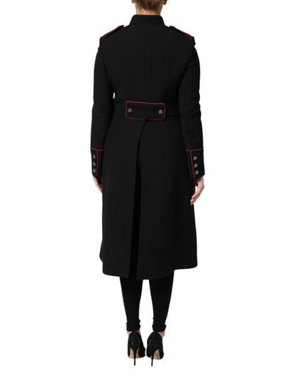 Dolce & Gabbana Schwarzer einreihiger Trenchcoat aus Wolle