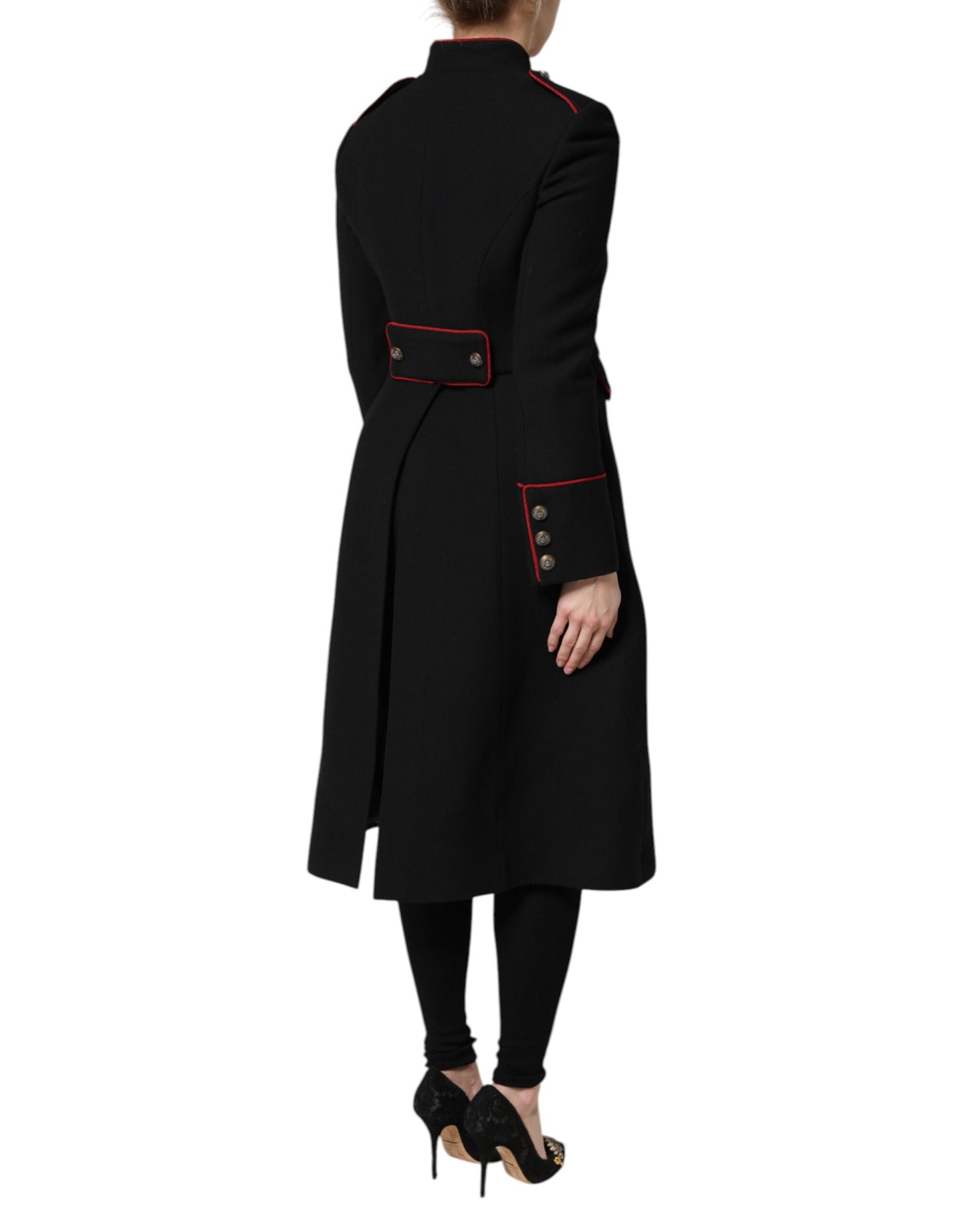 Dolce & Gabbana Schwarzer einreihiger Trenchcoat aus Wolle