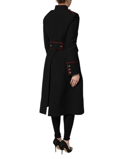 Dolce & Gabbana Schwarzer einreihiger Trenchcoat aus Wolle