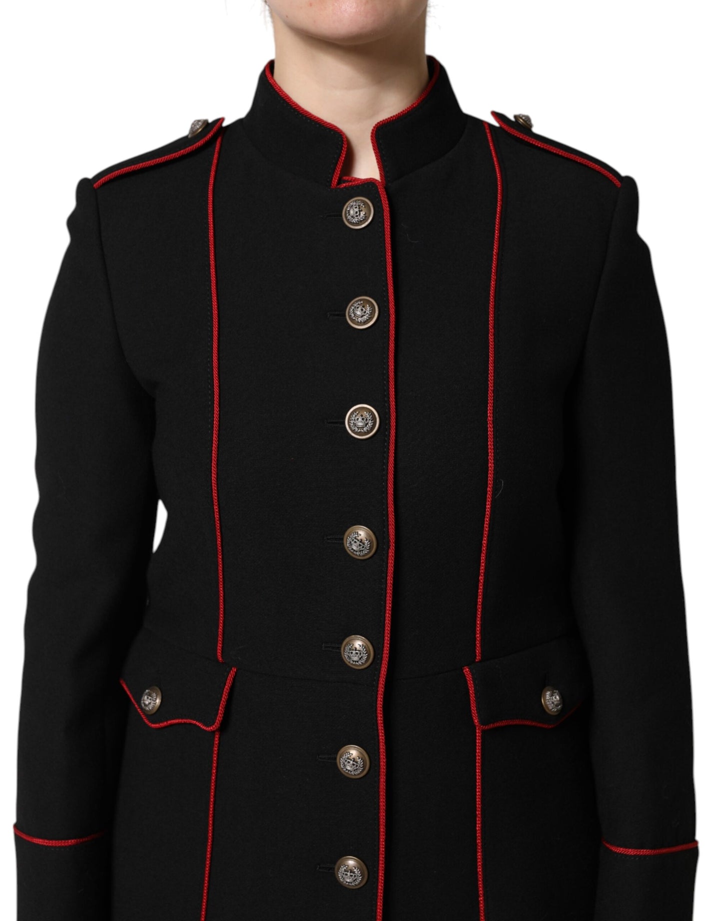 Dolce & Gabbana Schwarzer einreihiger Trenchcoat aus Wolle