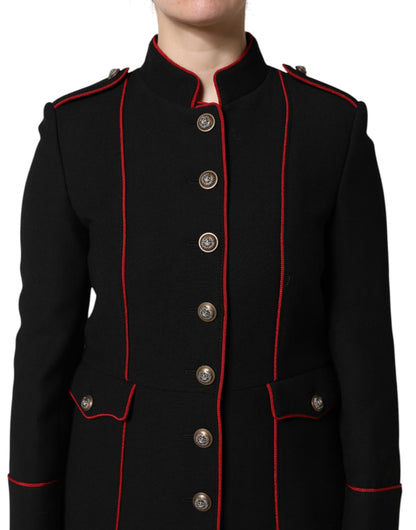 Dolce & Gabbana Schwarzer einreihiger Trenchcoat aus Wolle