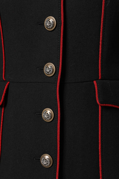 Dolce & Gabbana Schwarzer einreihiger Trenchcoat aus Wolle