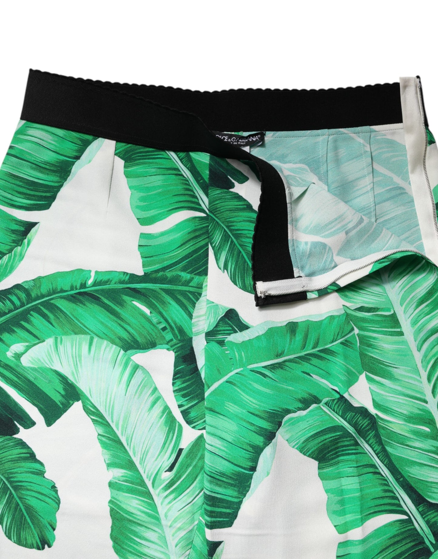 Dolce & Gabbana Weiß Grün Blatt Hohe Taille Hose