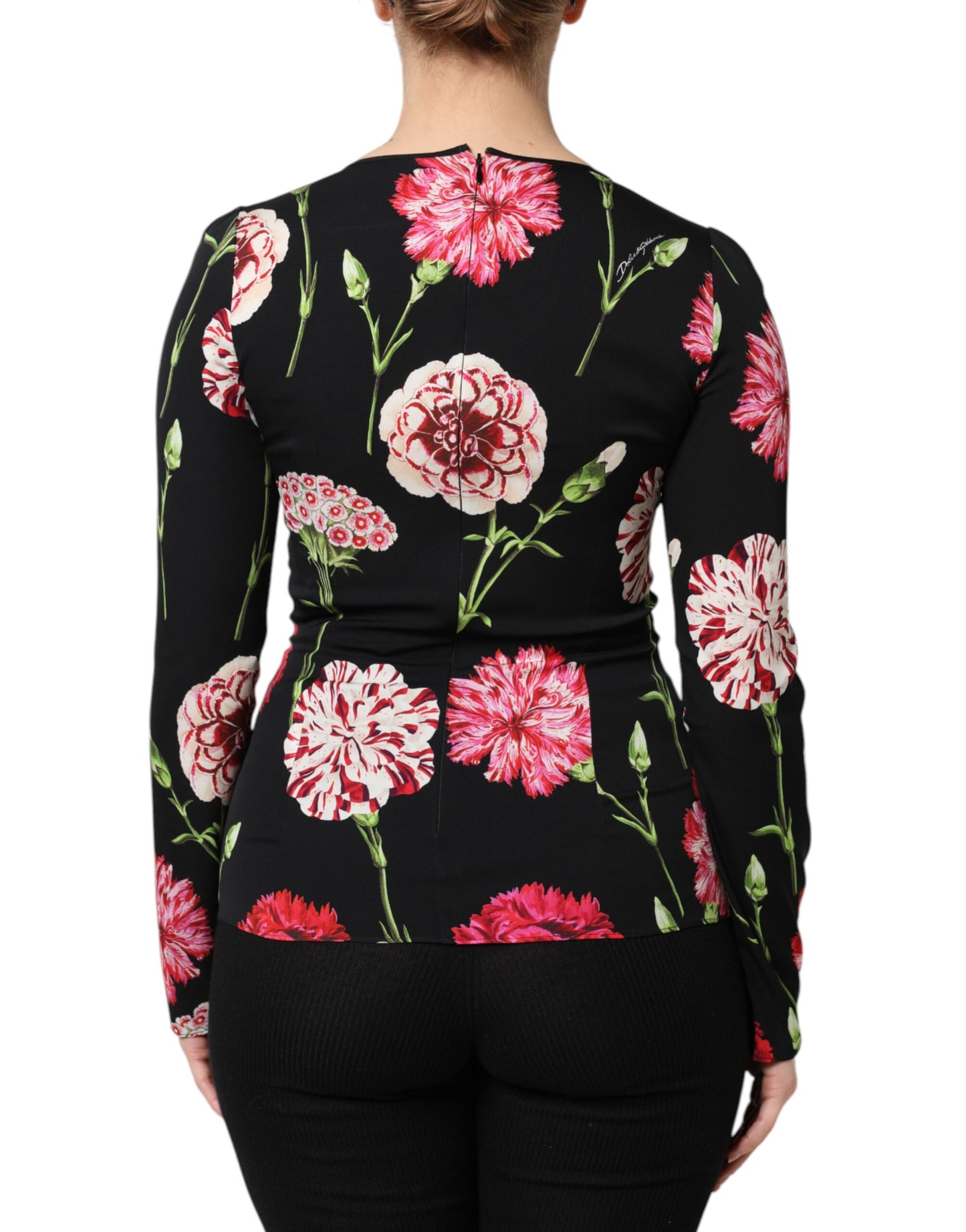 Dolce & Gabbana Schwarzes geblümtes langärmeliges Damenblusentop