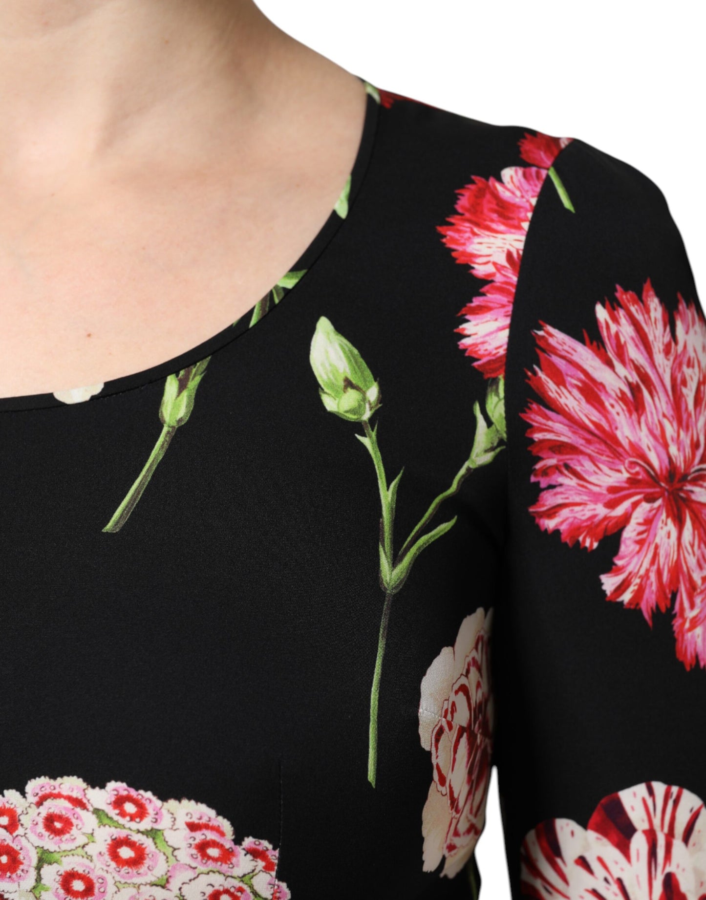 Dolce & Gabbana Schwarzes geblümtes langärmeliges Damenblusentop