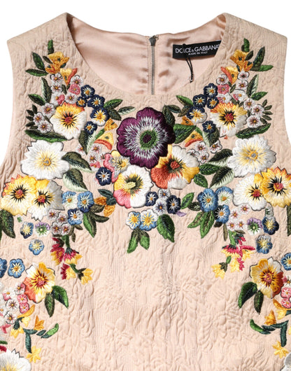Dolce & Gabbana Beigefarbenes ärmelloses Tank-Top mit Blumenstickerei