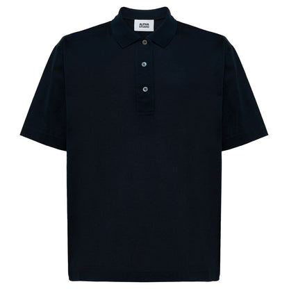 Alpha Studio Blaues Baumwoll-Poloshirt