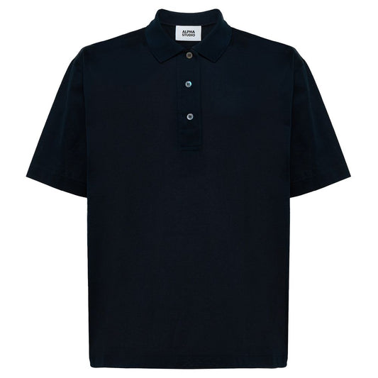 Alpha Studio Blaues Baumwoll-Poloshirt
