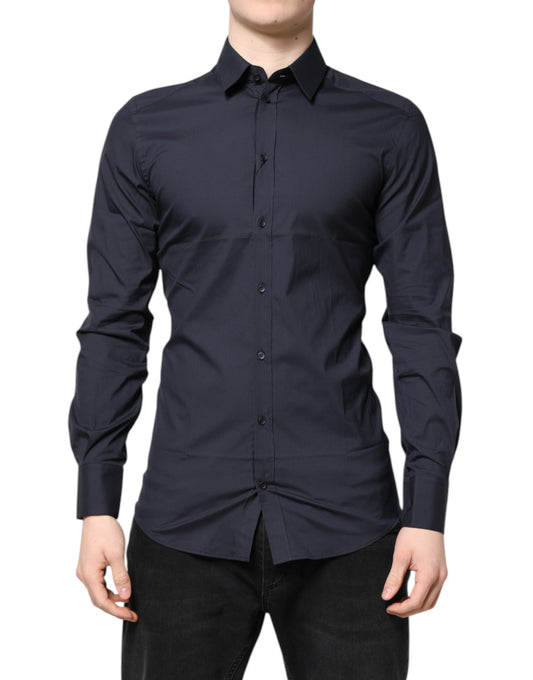 Dolce & Gabbana Dunkelblaues GOLD-Baumwollkleid Formales Hemd