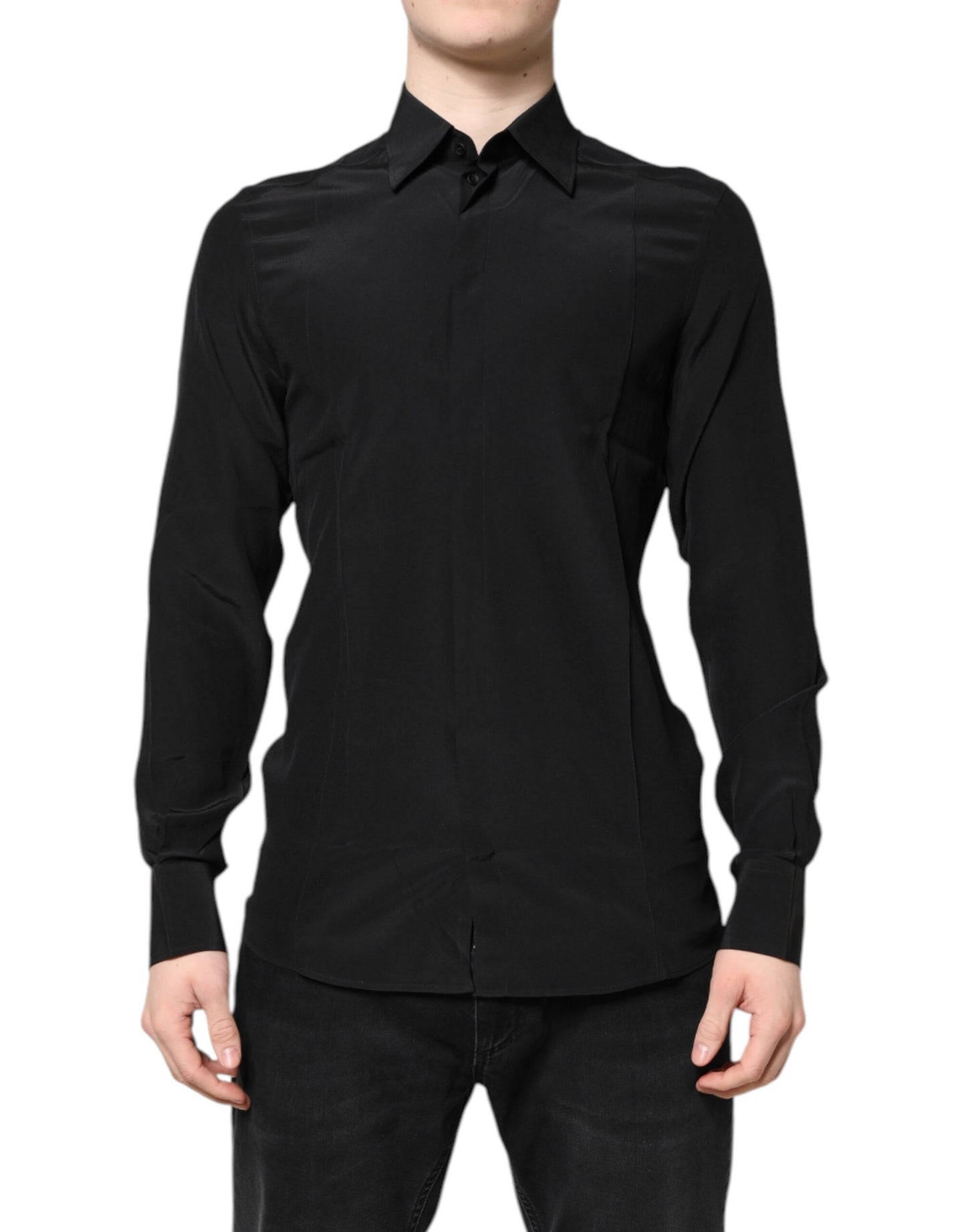 Dolce & Gabbana Schwarzes Seidenhemd GOLD mit langen Ärmeln