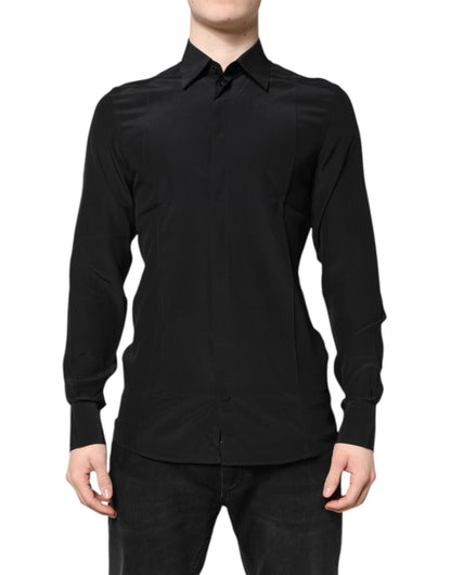 Dolce & Gabbana Schwarzes Seidenhemd GOLD mit langen Ärmeln
