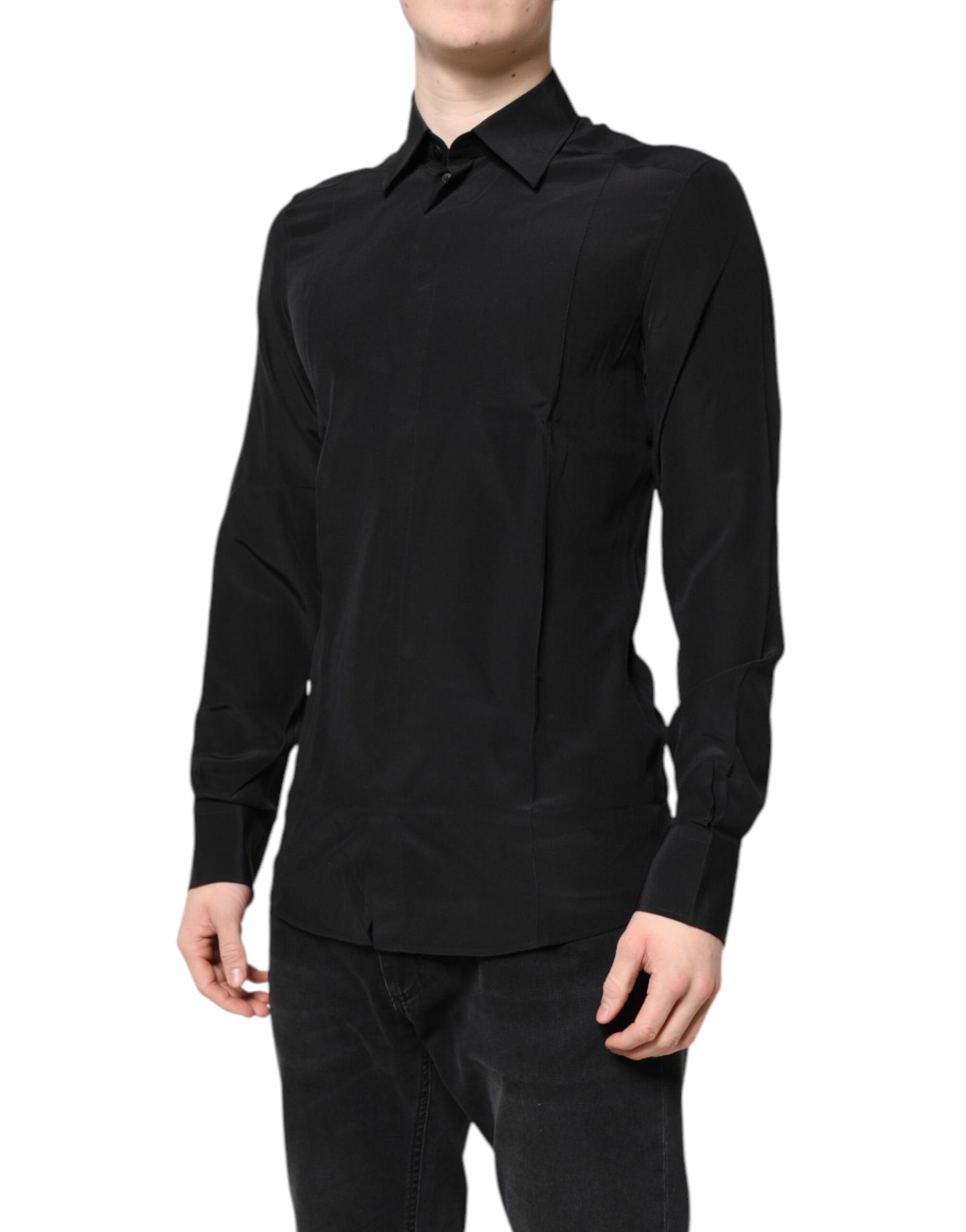 Dolce & Gabbana Schwarzes Seidenhemd GOLD mit langen Ärmeln