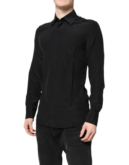 Dolce & Gabbana Schwarzes Seidenhemd GOLD mit langen Ärmeln