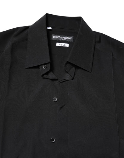 Dolce & Gabbana Schwarzes Seidenhemd GOLD mit langen Ärmeln