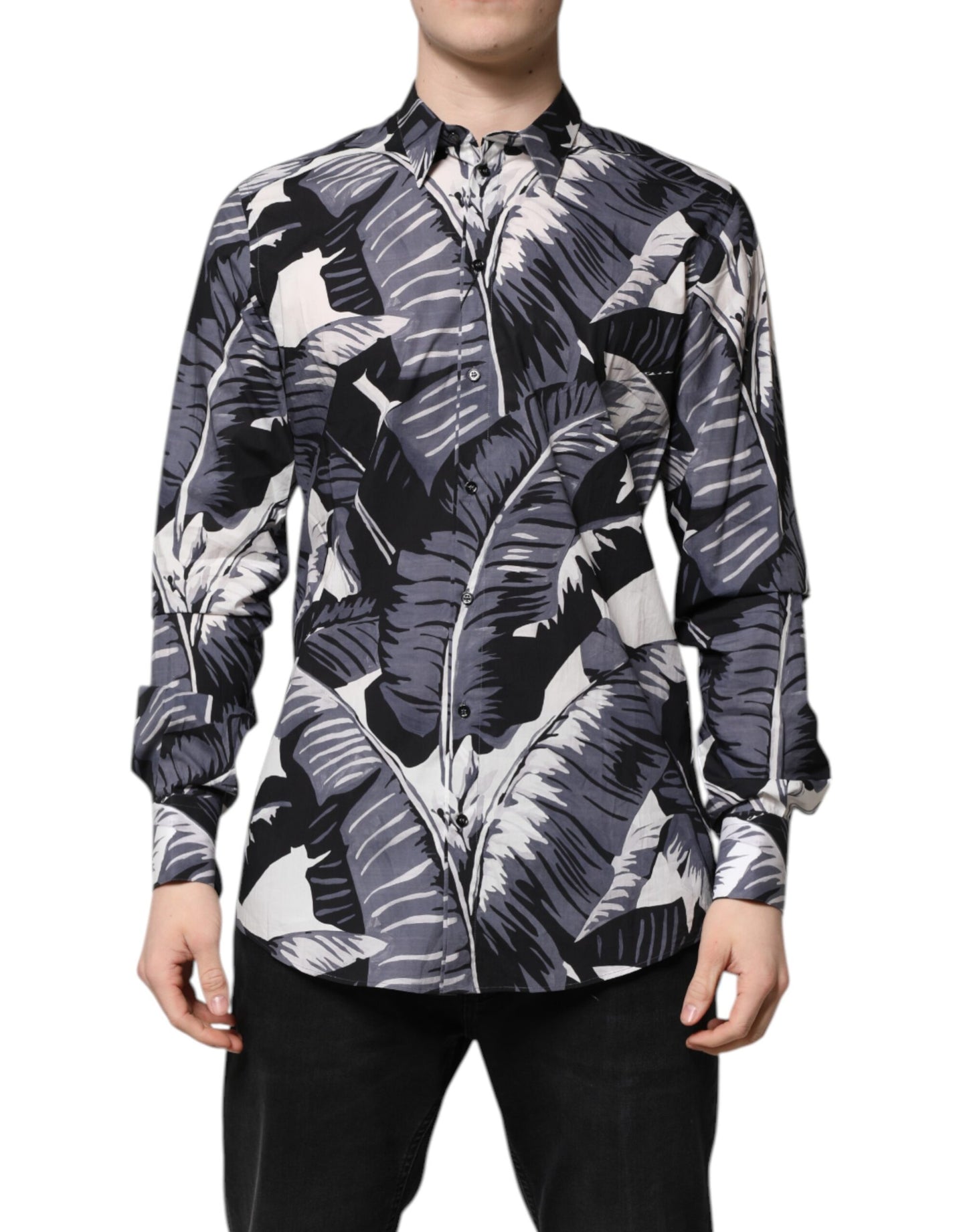 Dolce & Gabbana Multicolor GOLD Baumwollhemd mit Bananenblattdruck