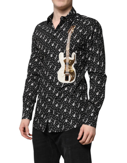 Dolce & Gabbana Schwarzes GOLD Instrument Verziertes Hemd