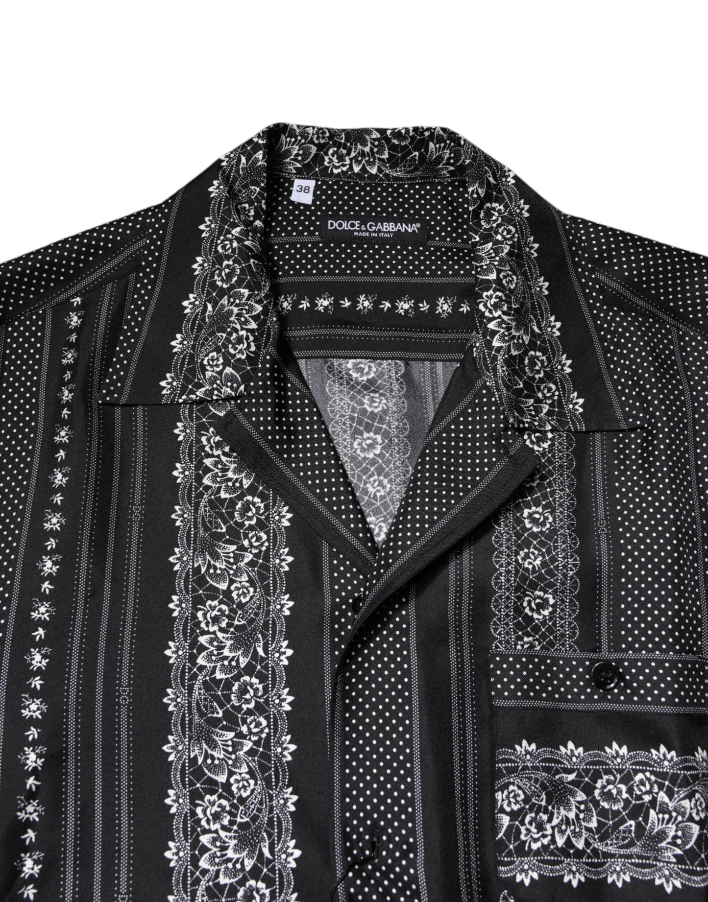 Dolce & Gabbana Schwarzes Seidenhemd mit Blumendruck und kurzen Ärmeln